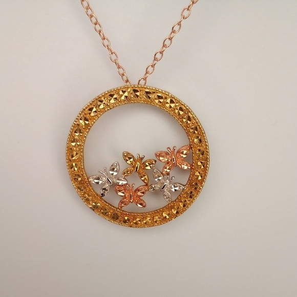 Rose Gold Butterfly Pendant Rose gold-tone Rose, White, Gold Simulated Diamond… - Picture 3 of 9